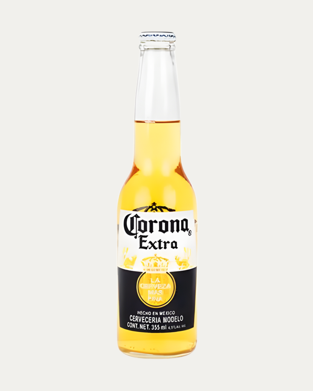 Cerveza Corona Extra clara de 355 ml presentada en caja con 24 piezas