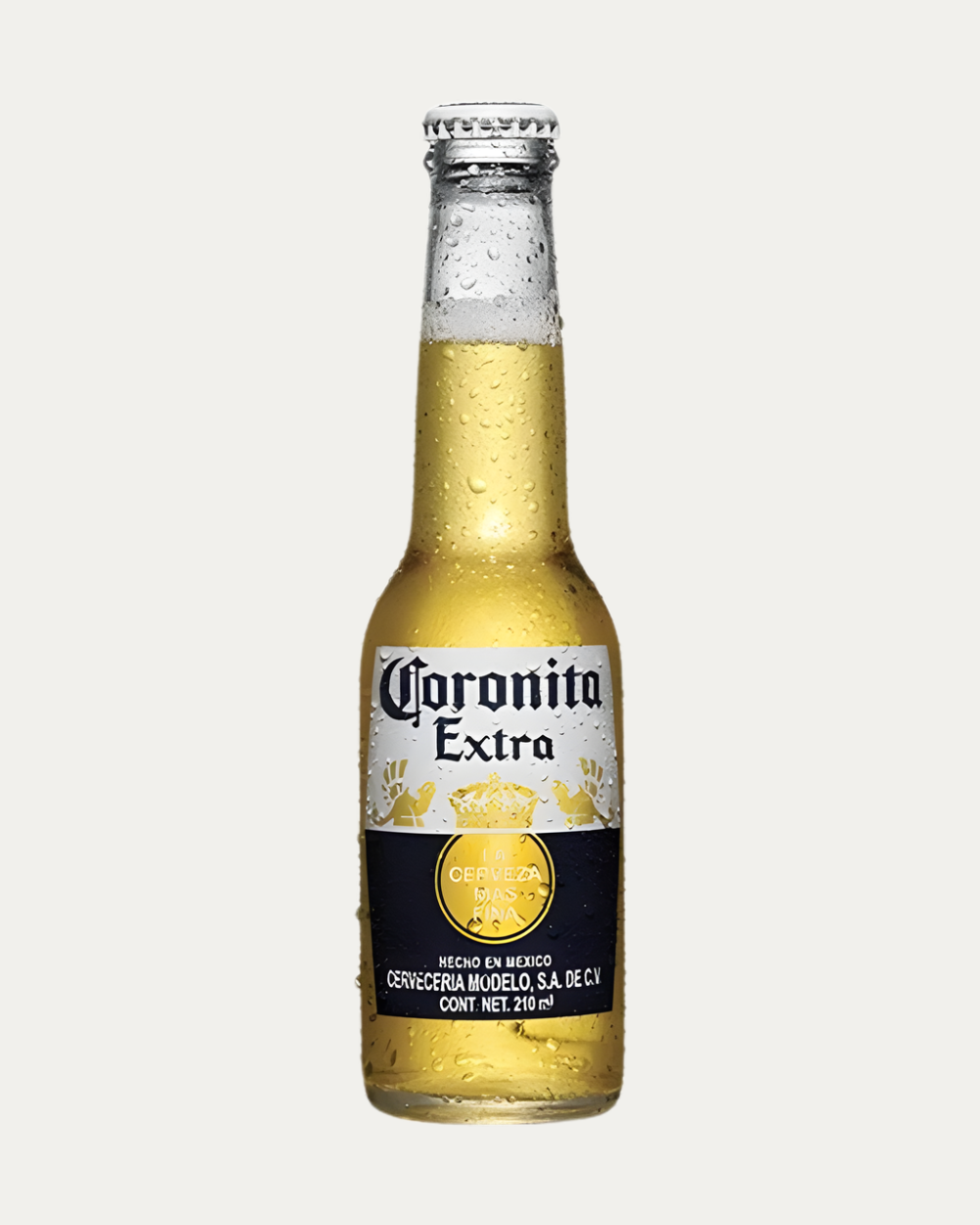 Cerveza Corona Extra clara de 210 ml presentada en caja con 24 piezas