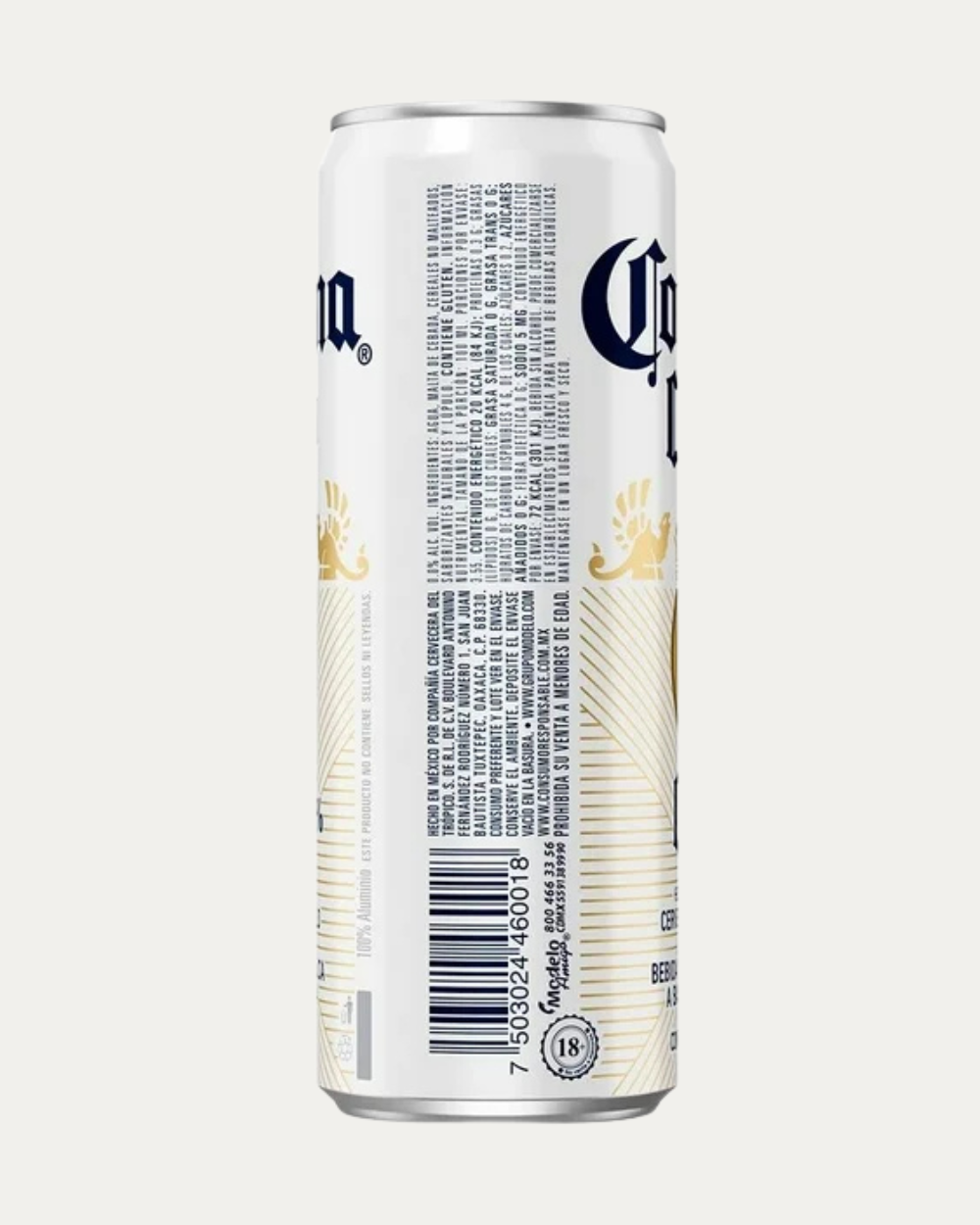 Cerveza Corona Cero en lata de 355 ml presentada en caja con 24 piezas