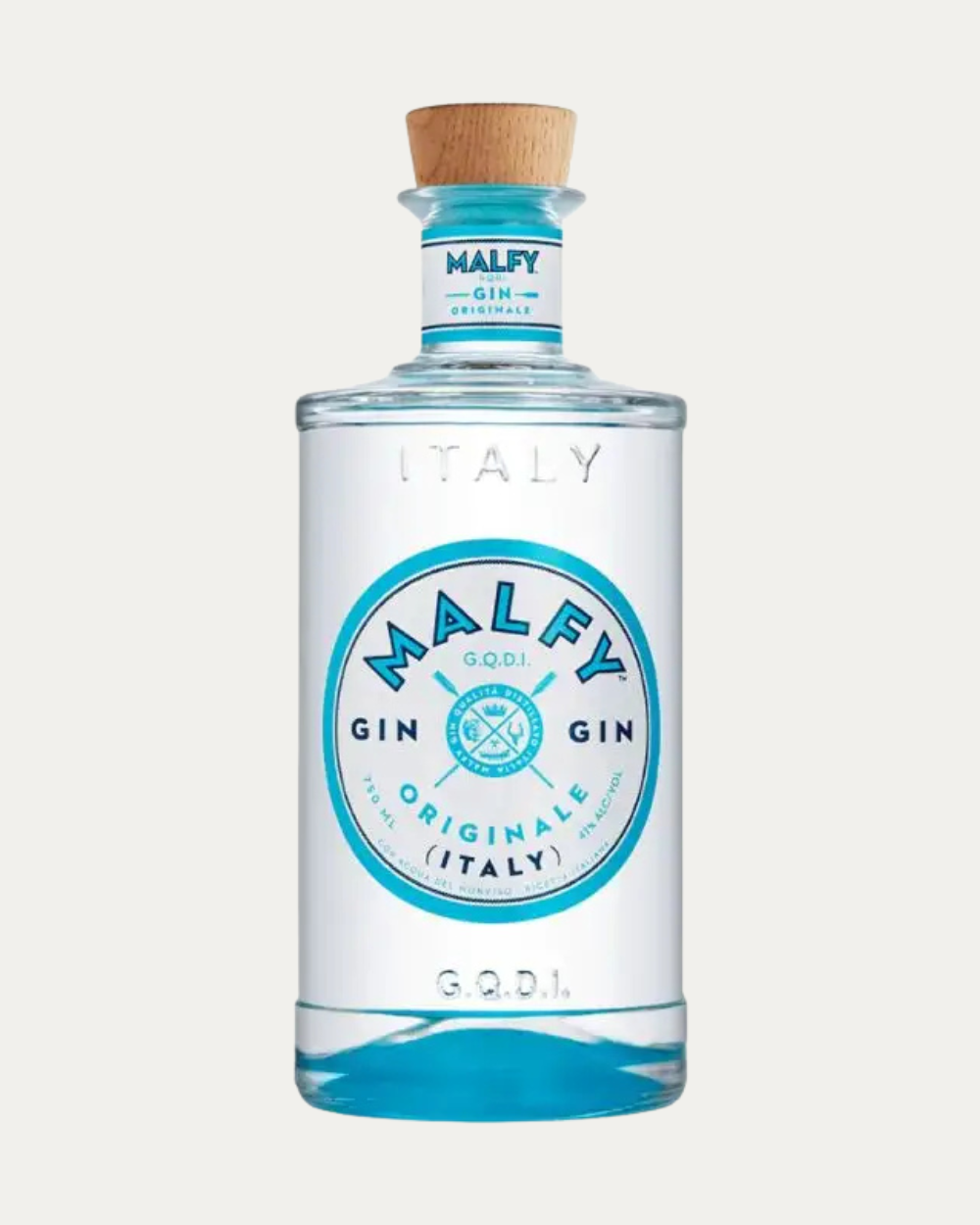 Botella de ginebra Malfy de 750 ml presentada en envase individual premium