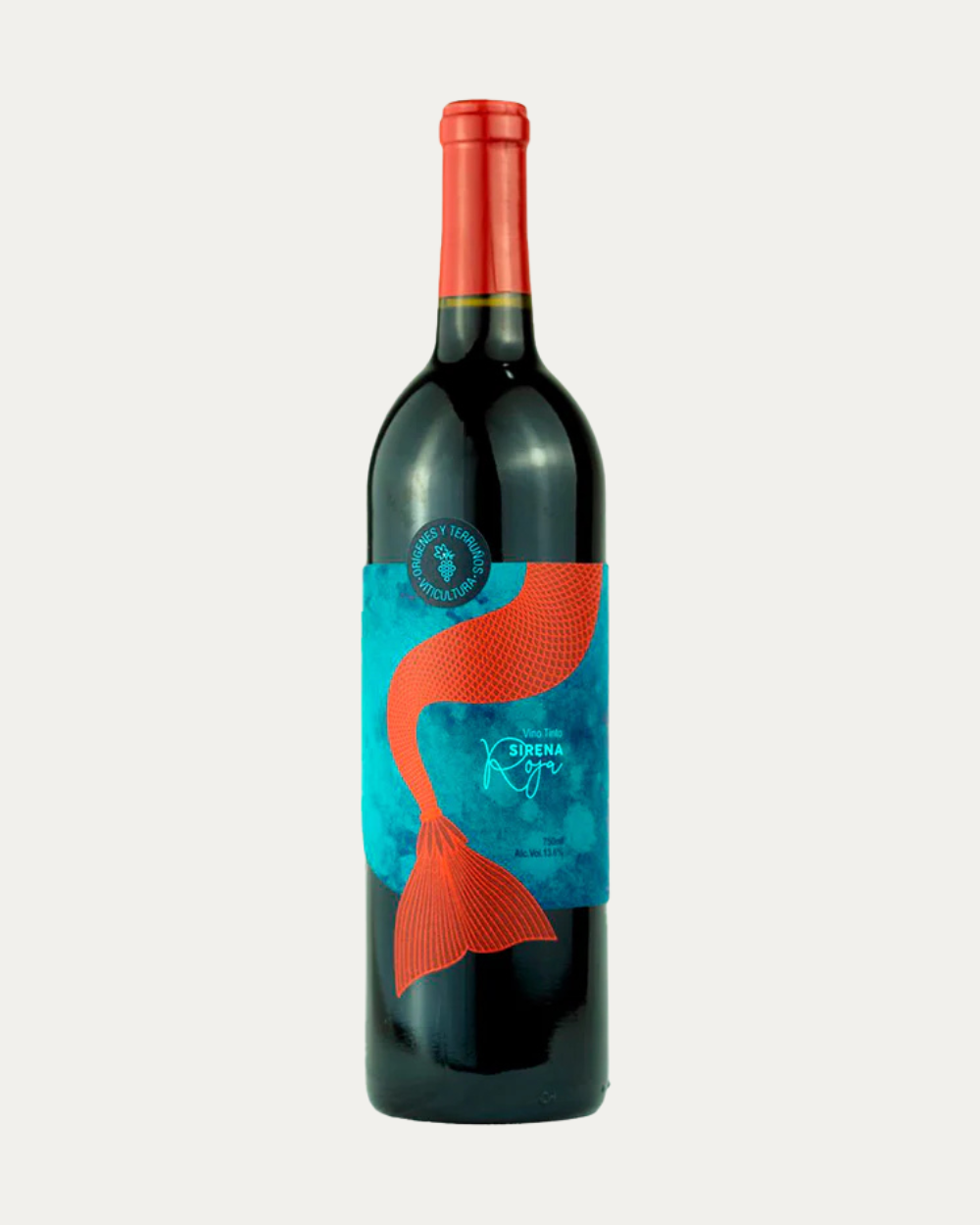 Vino tinto Sirena Roja presentado en botella individual de alta calidad